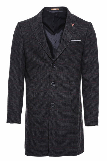 Anthracite Plaid Slim Fit Wide Pointed Collar Long Coat – Wessi