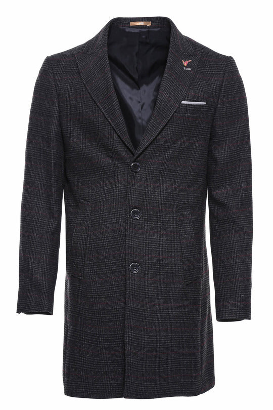 Anthracite Plaid Slim Fit Wide Pointed Collar Long Coat – Wessi