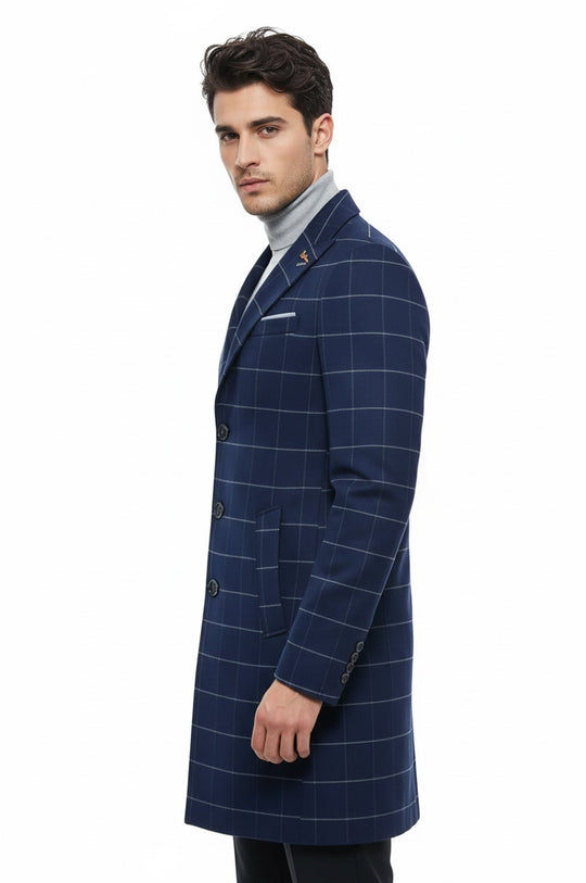 Indigo Slim Fit Wide Pointed Collar Long Coat – Wessi