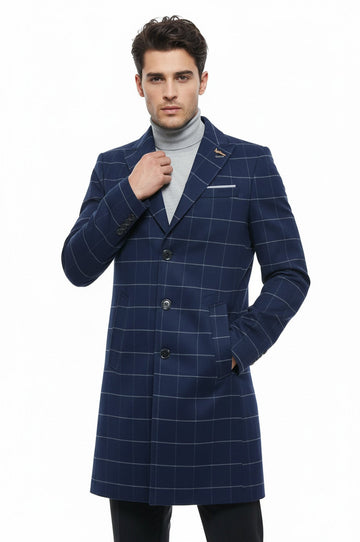 Indigo Slim Fit Wide Pointed Collar Long Coat – Wessi