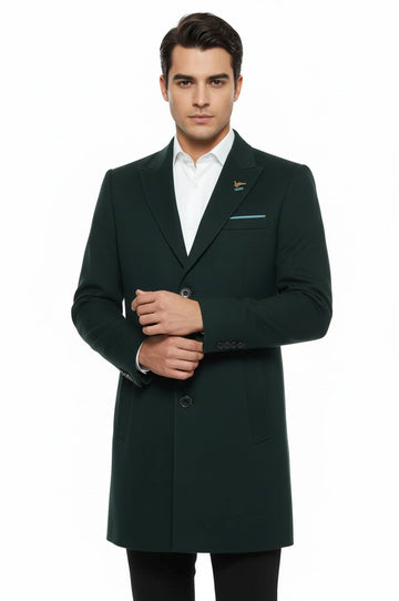 Green Slim Fit Wide Pointed Collar Long Coat – Wessi