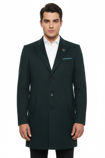 Green Slim Fit Wide Pointed Collar Long Coat – Wessi