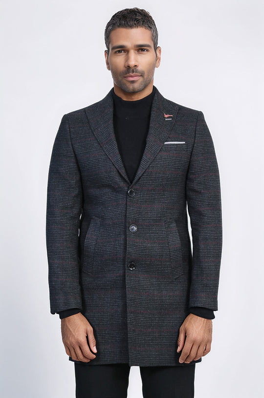 Anthracite Plaid Slim Fit Wide Pointed Collar Long Coat – Wessi