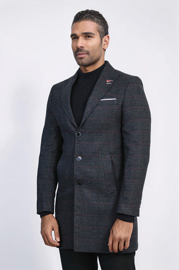 Anthracite Plaid Slim Fit Wide Pointed Collar Long Coat – Wessi
