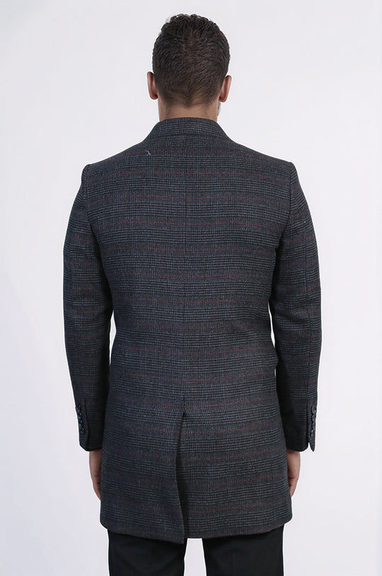 Anthracite Plaid Slim Fit Wide Pointed Collar Long Coat – Wessi