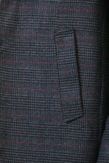 Anthracite Plaid Slim Fit Wide Pointed Collar Long Coat – Wessi