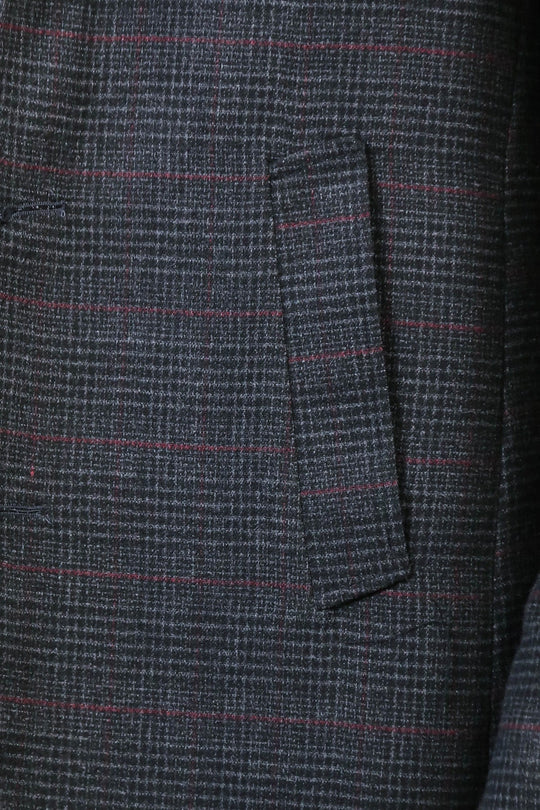 Anthracite Plaid Slim Fit Wide Pointed Collar Long Coat – Wessi