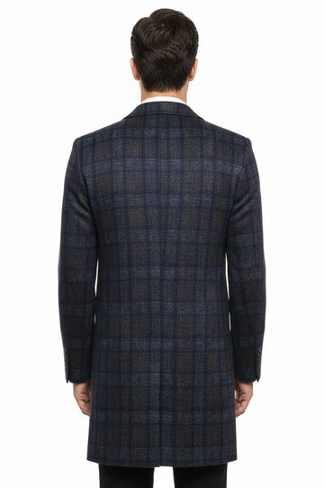 Smoke Grey Plaid Slim Fit Long Coat – Wessi