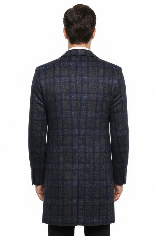 Smoke Grey Plaid Slim Fit Long Coat – Wessi