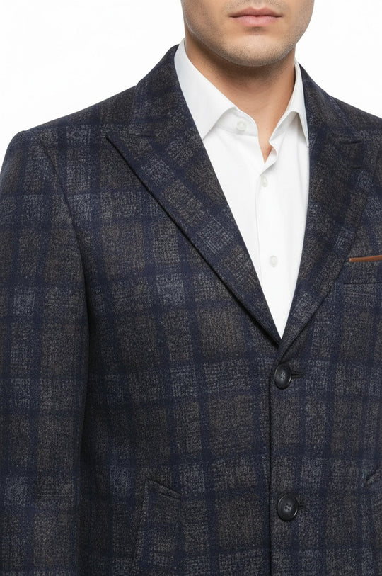 Smoke Grey Plaid Slim Fit Long Coat – Wessi