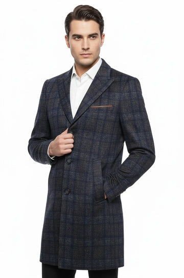 Smoke Grey Plaid Slim Fit Long Coat – Wessi