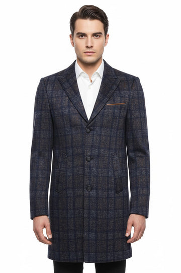 Smoke Grey Plaid Slim Fit Long Coat – Wessi