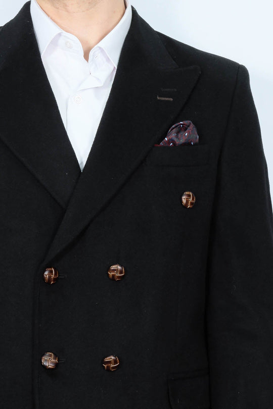 Men’s Midnight Black Double-Breasted Slim Fit Peak Lapel Blazer