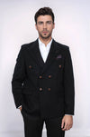 Men’s Midnight Black Double-Breasted Slim Fit Peak Lapel Blazer