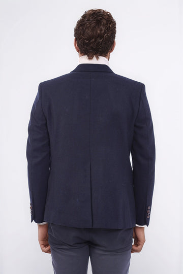 Men’s Midnight Navy Solid Slim Fit Double-Breasted Peak Lapel Blazer