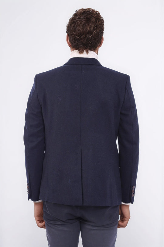 Men’s Midnight Navy Solid Slim Fit Double-Breasted Peak Lapel Blazer