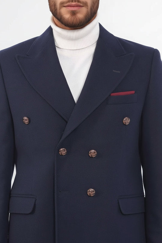 Men’s Midnight Navy Solid Slim Fit Double-Breasted Peak Lapel Blazer