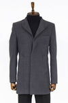 Grey Slim Fit Mandarin Collar Long Coat | Wessi