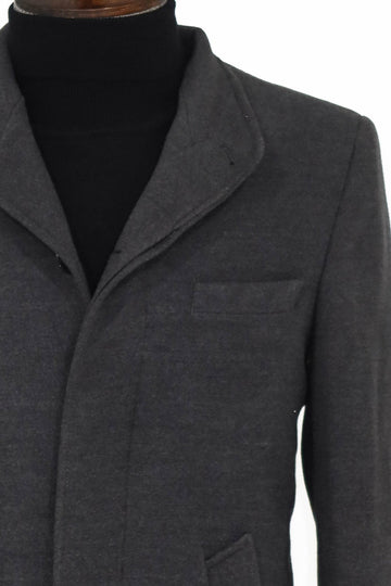 Grey Slim Fit Mandarin Collar Long Coat | Wessi