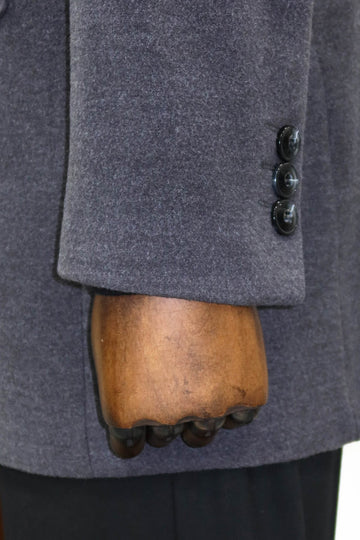 Grey Slim Fit Mandarin Collar Long Coat | Wessi
