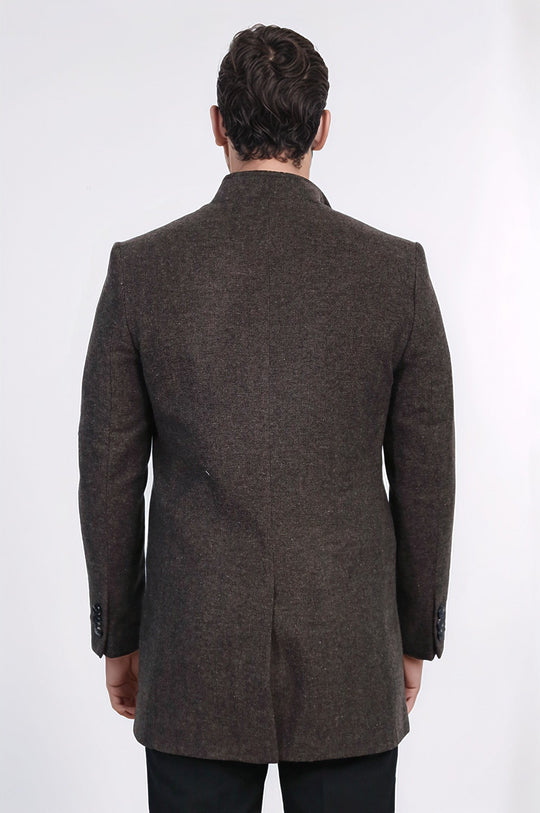 Brown Slim Fit Mandarin Collar Short Coat – Wessi