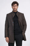 Brown Slim Fit Mandarin Collar Short Coat – Wessi