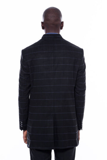 Black Check Slim Fit Mandarin Collar Long Coat – Wessi