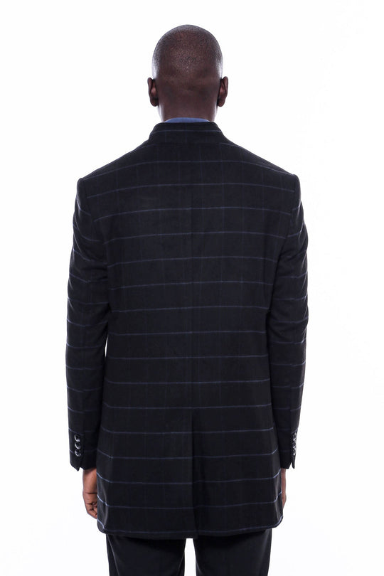 Black Check Slim Fit Mandarin Collar Long Coat – Wessi
