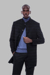 Black Check Slim Fit Mandarin Collar Long Coat – Wessi
