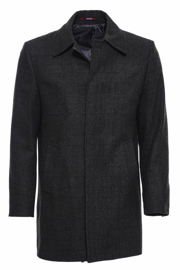 Black Slim Fit Hidden Button Peak Lapel Short Coat | Wessi
