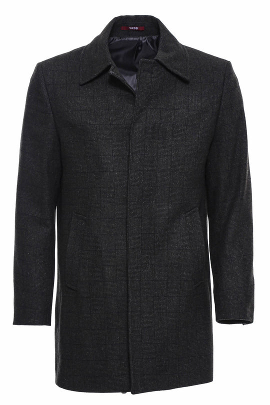 Black Slim Fit Hidden Button Peak Lapel Short Coat | Wessi
