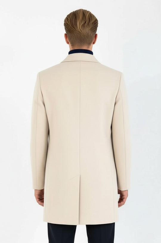 Beige Slim Fit Peak Lapel Hidden Button Wool Blend Long Coat – Wessi