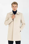 Beige Slim Fit Peak Lapel Hidden Button Wool Blend Long Coat – Wessi