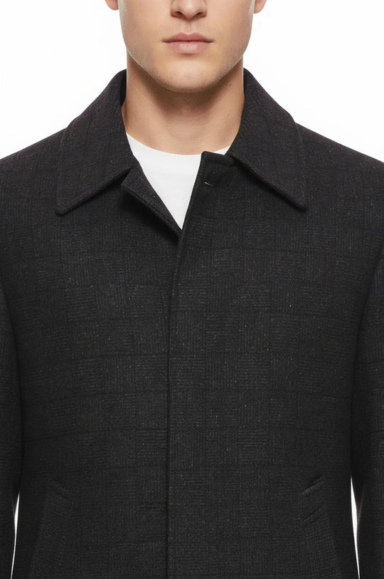 Burgundy Check Slim Fit Peak Lapel Hidden Button Wool Blend Coat – Wessi