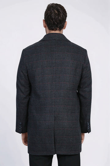 Black Slim Fit Wool-Blend Hidden Button Peak Lapel Short Coat | Wessi