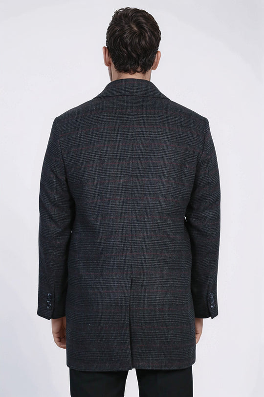 Black Slim Fit Wool-Blend Hidden Button Peak Lapel Short Coat | Wessi