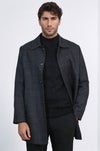 Black Slim Fit Wool-Blend Hidden Button Peak Lapel Short Coat | Wessi