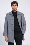 Grey Check Slim Fit Hidden Button Peak Lapel Overcoat – Wessi