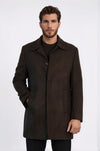 Brown Slim Fit Peak Lapel Hidden Button Wool Blend Coat – Wessi