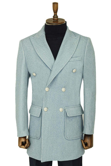Indigo Blue Slim Fit Double Breasted Metal Button Wool-Rich Long Coat – Wessi