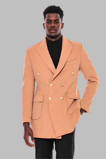 Cream Slim Fit Double Breasted Metal Button Wool-Rich Long Coat – Wessi