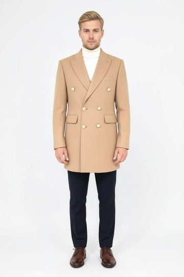 Cream Slim Fit Double Breasted Metal Button Wool-Rich Long Coat – Wessi