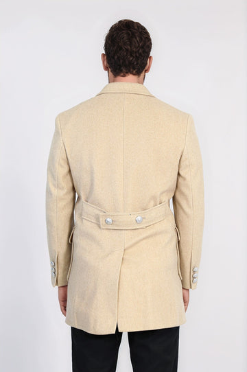 Camel Slim Fit Double Breasted Metal Button Wool-Rich Long Coat – Wessi