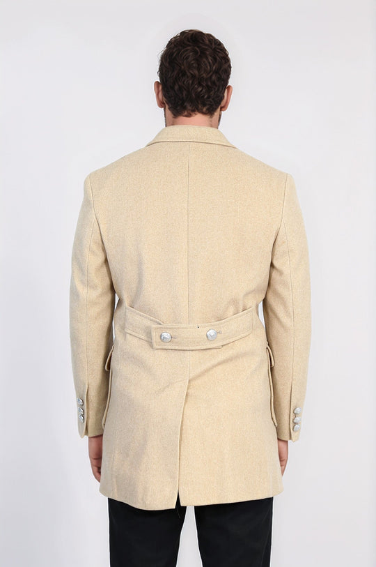 Camel Slim Fit Double Breasted Metal Button Wool-Rich Long Coat – Wessi
