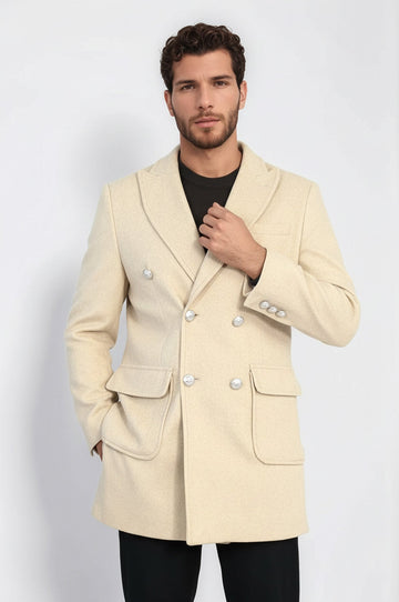 Camel Slim Fit Double Breasted Metal Button Wool-Rich Long Coat – Wessi