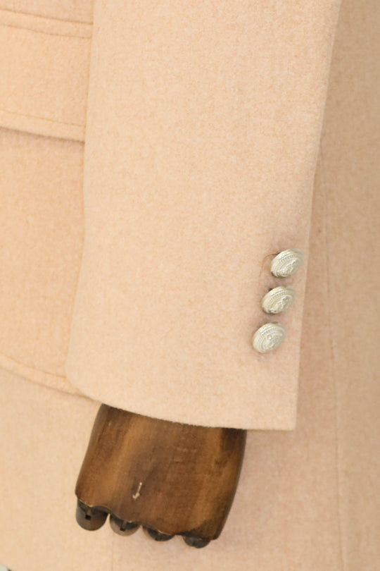 Cream Slim Fit Double Breasted Metal Button Wool-Rich Long Coat – Wessi