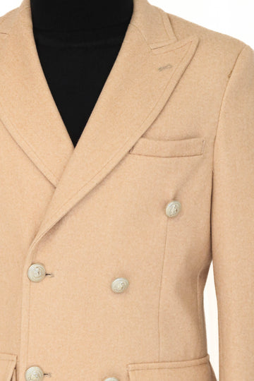 Cream Slim Fit Double Breasted Metal Button Wool-Rich Long Coat – Wessi