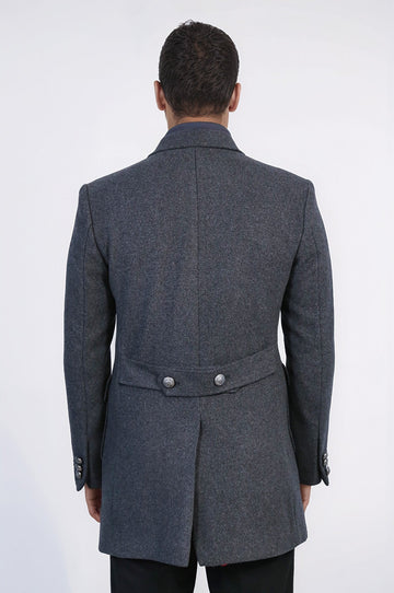 Anthracite Slim Fit Double Breasted Metal Button Wool-Rich Long Coat – Wessi