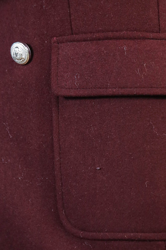 Burgundy Slim Fit Double Breasted Metal Button Wool-Rich Long Coat – Wessi