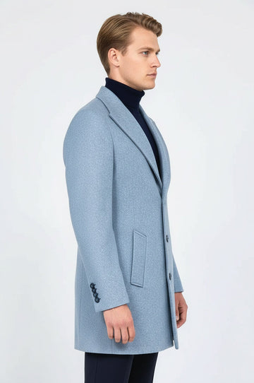 Light Blue Slim Fit Wide Peak Lapel Wool Blend Coat – Wessi